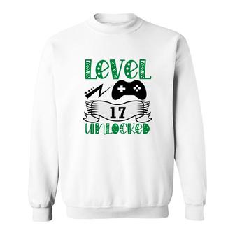 Level 17 Unlocked 17Th Birthday Green Black Sweatshirt - Seseable