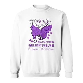 Lupus Awareness Warrior Purple Ribbon Butterfly Wolf Womens Sweatshirt - Seseable