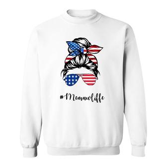 Memaw Life Messy Bun American Flag 4Th Of July Sweatshirt - Seseable