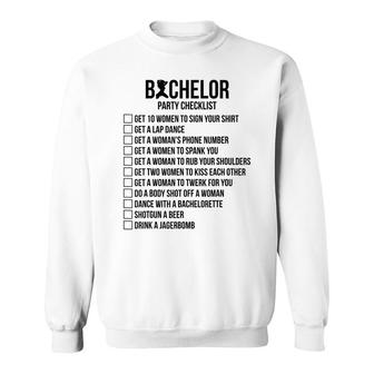 Mens Groomsmen Groom Squat Men Bachelor Supplies Party Checklist Sweatshirt - Seseable