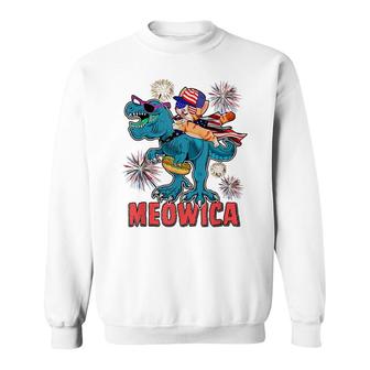 Meowica Funny T-Rex And Cat Celebrating 4Th Of July Sweatshirt - Seseable