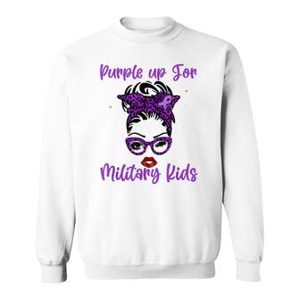 Messy Bun Purple Up Day For Military Kids Child Purple Up Sweatshirt - Seseable