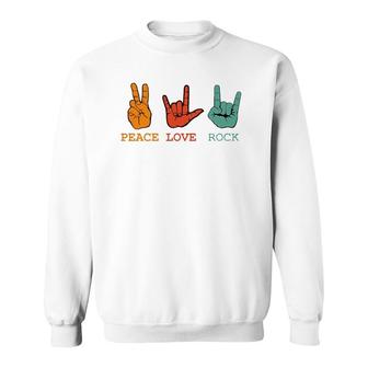 Peace Love Rock And Roll Retro Vintage Peace Loving Musician Sweatshirt - Seseable