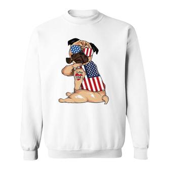 Pug Dog Merica 4Th Of July Usa American Flag Men Women Sweatshirt - Seseable