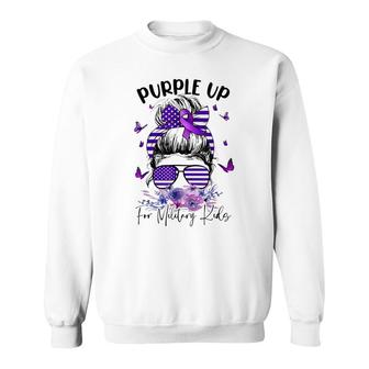 Purple Up For Military Kids Child Month Messy Bun Floral Sweatshirt - Seseable