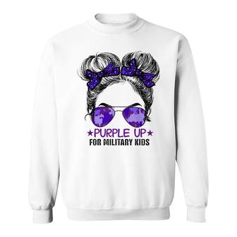 Purple Up For Military Kids - Cute Messy Bun Military Kids Sweatshirt - Seseable