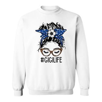 Soccer Gigi Life Leopard Messy Bun Funny Gigi Mothers Day Sweatshirt - Seseable