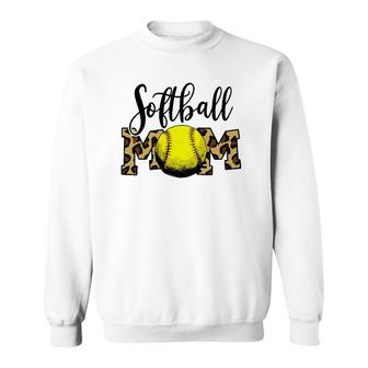 Softball Baseball Ball Mom Leopard Funny Mothers Day Womens Sweatshirt - Seseable