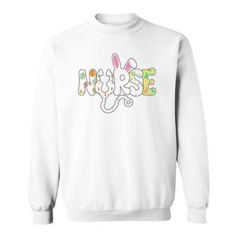Stethoscope Scrub Nurse Life Easter Day Cute Bunny With Eggs Sweatshirt | Mazezy