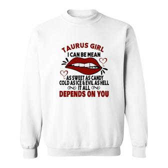 Sweet As Candy Cold As Ice Taurus Girl Red Lips Sweatshirt - Seseable