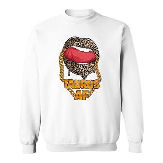 Taurus Af Girl Juicy Lips Leopard Astrology Zodiac Sign Sweatshirt - Seseable