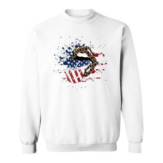 Usa American Flag Patriotic Lips Leopard Print 4Th Of July Sweatshirt