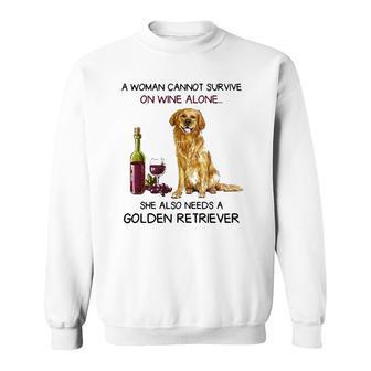 Woman Cannot Survive On Wine She Also Needs Golden Retriever Sweatshirt - Seseable