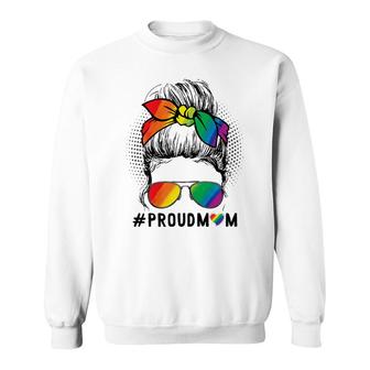 Womens Cute Messy Bun Proud Mom Lgbtq Month Support Lgbt Gay Pride Sweatshirt - Thegiftio UK