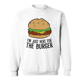 Womens Funny Hamburger Fast Food Im Just Here For The Burger V-Neck Sweatshirt | Mazezy CA