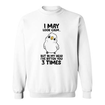 Womens Funny Parakeet In My Head Ive Bitten You 3 Times Budgie V-Neck Sweatshirt | Mazezy