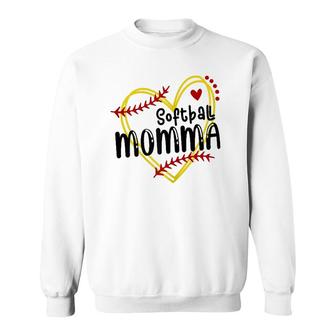 Womens Heart Momma Love Softball Mothers Day Momma Softball Sweatshirt - Seseable