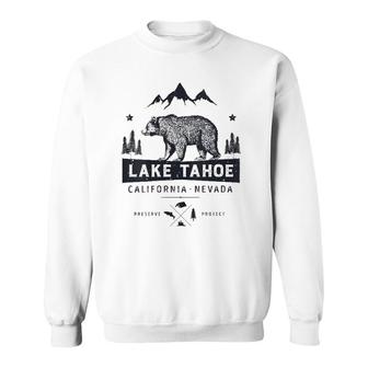 Womens Lake Tahoe National Park California Nevada Vintage Bear Men V-Neck Sweatshirt - Seseable