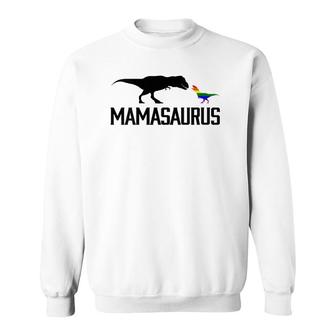 Womens Mamasaurus Lgbt Mom Rainbowrex V-Neck Sweatshirt | Mazezy