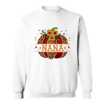 Womens Nana Pumpkin Leopard Print Sunflower Grandma For Halloween Sweatshirt - Seseable