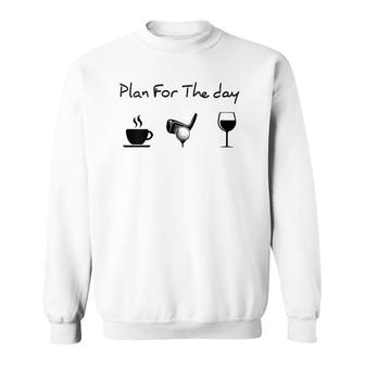 Womens Plan For The Day Coffee Golf Wine V-Neck Sweatshirt | Mazezy