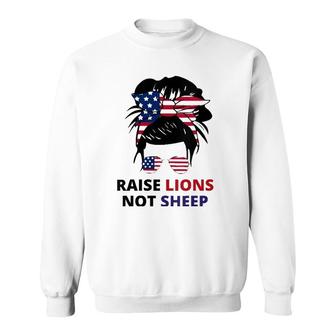 Womens Raise Lions Not Sheep American Flag Sunglasses Messy Bun V-Neck Sweatshirt