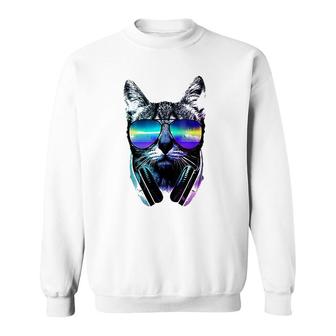 Womens Rave Cat Edm Kitten Dj Kitty Tech House Music Underground Sweatshirt - Thegiftio UK