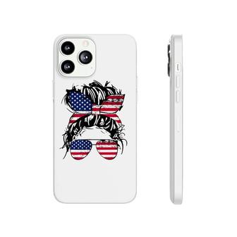 4Th Of July American Flag Patriotic Daughter Messy Bun Usa Phonecase iPhone - Seseable