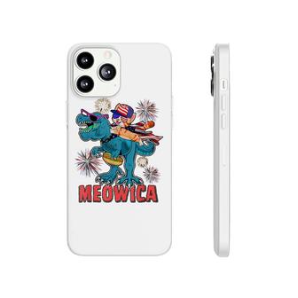Meowica Funny T-Rex And Cat Celebrating 4Th Of July Phonecase iPhone - Seseable