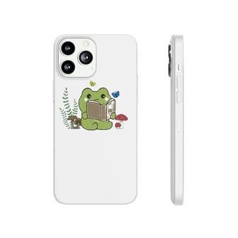 Womens Cute Frog Reading A Book On Mushroom Cottagecore Aesthetic V-Neck Phonecase iPhone