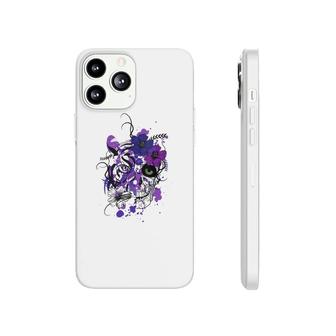 Womens Purple Floral Black Sugar Skull Day Of The Dead V-Neck Phonecase iPhone | Mazezy