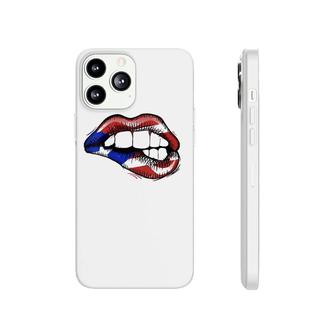 Womens Sexy Biting Lips Puerto Rico Flag V-Neck Phonecase iPhone