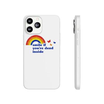 Womens Smile If Youre Dead Inside Rainbow Vintage Dark Humor V-Neck Phonecase iPhone | Mazezy CA