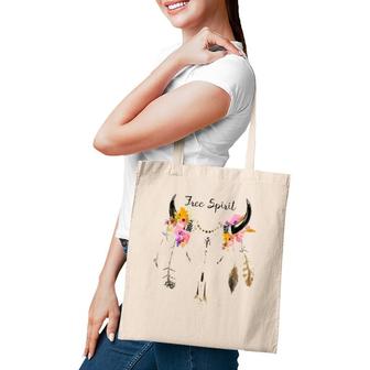 Beautiful Cow Skull Free Spirit With Flowers Boho Art Tote Bag | Mazezy