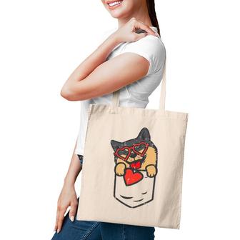 Black Shiba Inu Heart Pocket Valentine Day Japanese Dog Gift Tote Bag | Mazezy