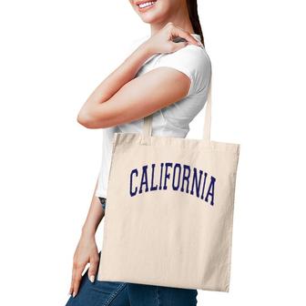 California Varsity Style Navy Blue Text Tote Bag | Mazezy