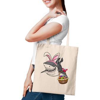 Cool Easter Shark Easter Basket Bunny Ears Happy Easter Tote Bag | Mazezy