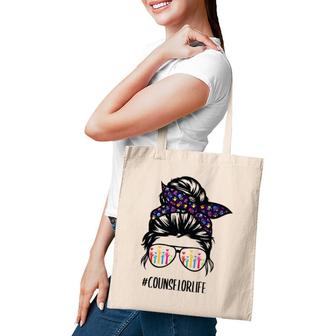 Counselor Life Messy Bun Hair Glasses Back To School Tote Bag | Mazezy