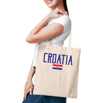 Croatia Flag Vintage Blue Text Tote Bag | Mazezy
