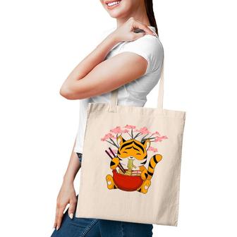 Cute Tiger Ramen Noodles Sakura Flowers Chinese Character Tote Bag | Mazezy