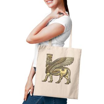 Golden Assyrian Winged Bull Lamassu Tote Bag | Mazezy