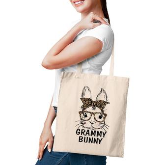 Grammy Bunny Face Leopard Print Glasses Easter Day Tote Bag | Mazezy