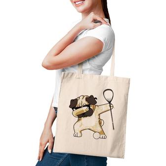 Lacrosse Dabbing Pug Dab Dog Lax Gift Tee Tote Bag | Mazezy