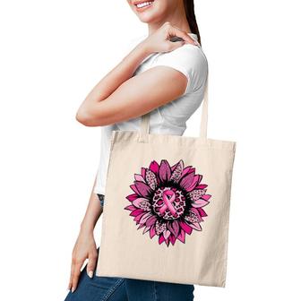 Sunflower Pink Leopard Breast Cancer Awareness Month Warrior Tote Bag | Mazezy CA