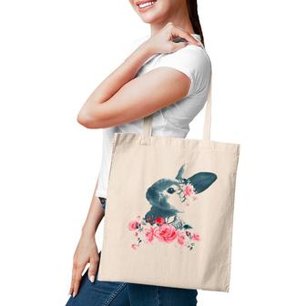 Womens Beautiful Easter Bunny Vintage Floral Easter V-Neck Tote Bag | Mazezy