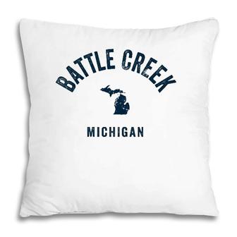 Battle Creek Michigan Mi Vintage 70S Sports Navy Print Pillow | Mazezy