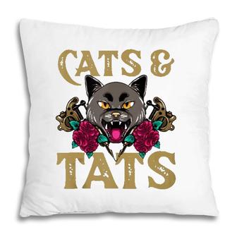 Cats And Tats Funny Ink Tattoo Gun Cat Lover Gift Pillow | Mazezy