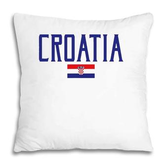 Croatia Flag Vintage Blue Text Pillow | Mazezy