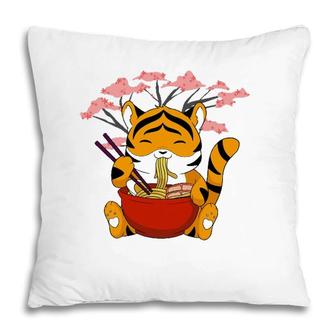 Cute Tiger Ramen Noodles Sakura Flowers Chinese Character Pillow | Mazezy