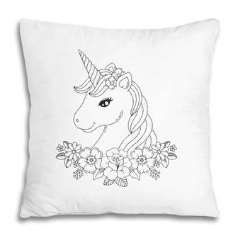 Cute Unicorn To Paint And Color In For Children Pillow | Mazezy